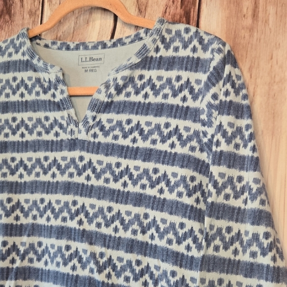 L.L. Bean Navy and Cream Patterned Top 3/4 Length Sleeves Womens Medium - Picture 4 of 8